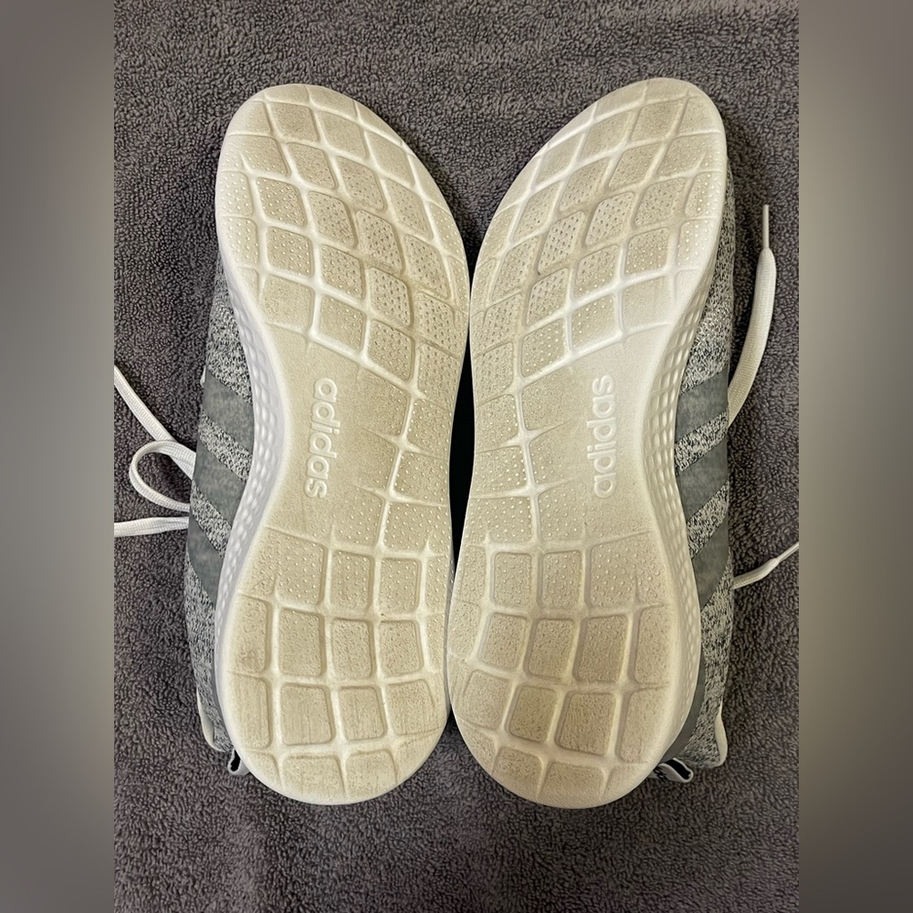 Adidas Cloudfoam Gray & White Knit Sneakers | Lace-Up Athletic Shoes | Size 9.5 - Picture 7 of 8